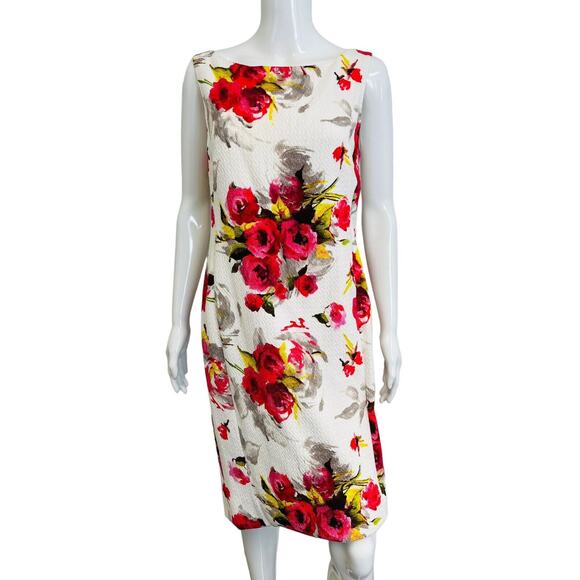 MARINA RINALDI Multicolor Printed Floral Sleeveless Knee Length Sheath Dress 14 - Picture 1 of 5